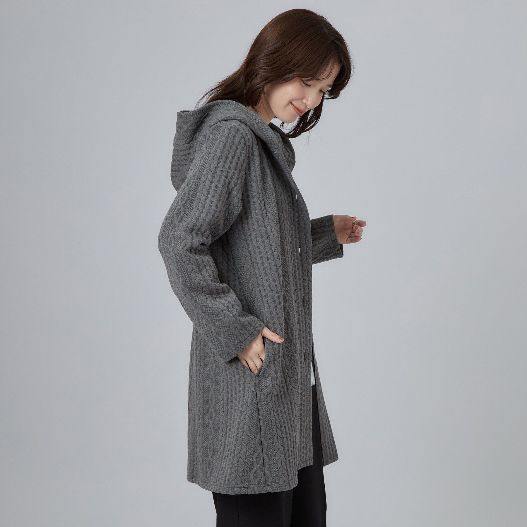 SHOO･LA･RUE「【S-LL/ゆるシルエット】体型カバーしながらスマートに魅せる ラインジャカードコーディガン」|カーディガン|