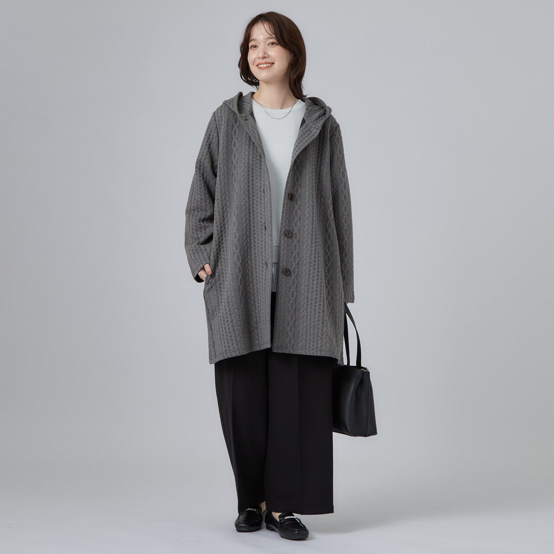 SHOO･LA･RUE「【S-LL/ゆるシルエット】体型カバーしながらスマートに魅せる ラインジャカードコーディガン」|カーディガン|