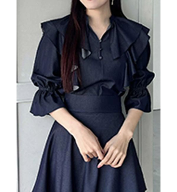 MERCURYDUO「【セットアップ着用可】ラッフルシャツブラウス」|シャツ・ブラウス|インディゴ