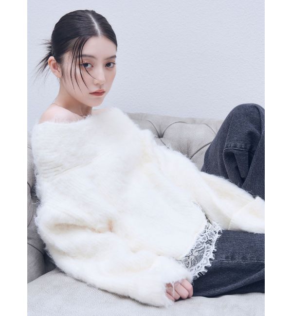 LAGUNAMOON「レースヘムフラッフィーオフショルニット」|ニット・セーター|