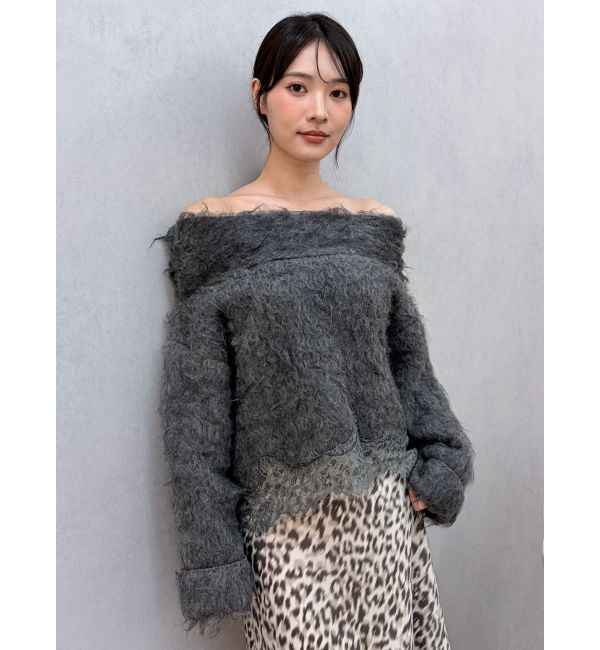 LAGUNAMOON「レースヘムフラッフィーオフショルニット」|ニット・セーター|