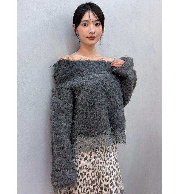 LAGUNAMOON「レースヘムフラッフィーオフショルニット」|ニット・セーター|