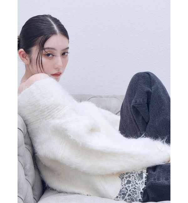 LAGUNAMOON「レースヘムフラッフィーオフショルニット」|ニット・セーター|