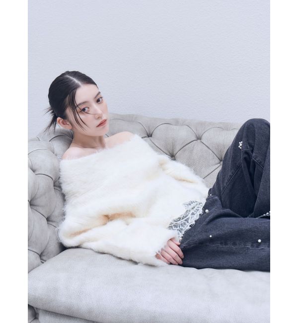 LAGUNAMOON「レースヘムフラッフィーオフショルニット」|ニット・セーター|