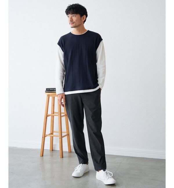ikka「ヘリンボンジャカードフェイクベストロンT」|Tシャツ・カットソー|