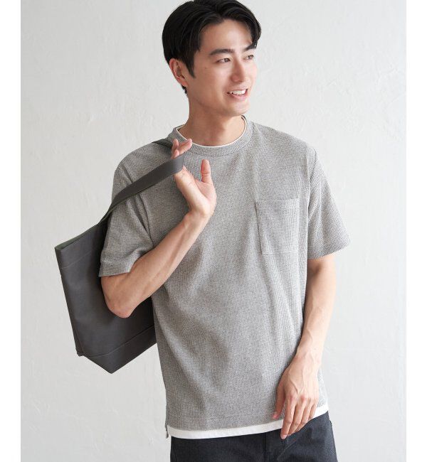 ikka「【雑誌MonoMax5月号掲載】メランジワッフルポケ付きフェイクTシャツ」|Tシャツ・カットソー|