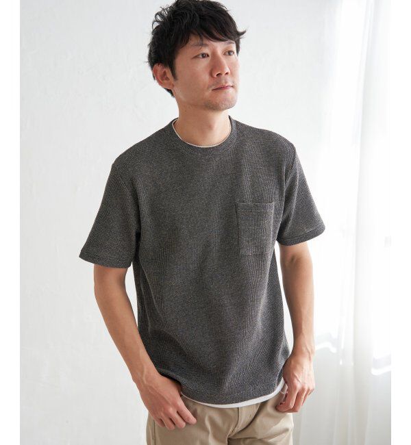 ikka「【雑誌MonoMax5月号掲載】メランジワッフルポケ付きフェイクTシャツ」|Tシャツ・カットソー|