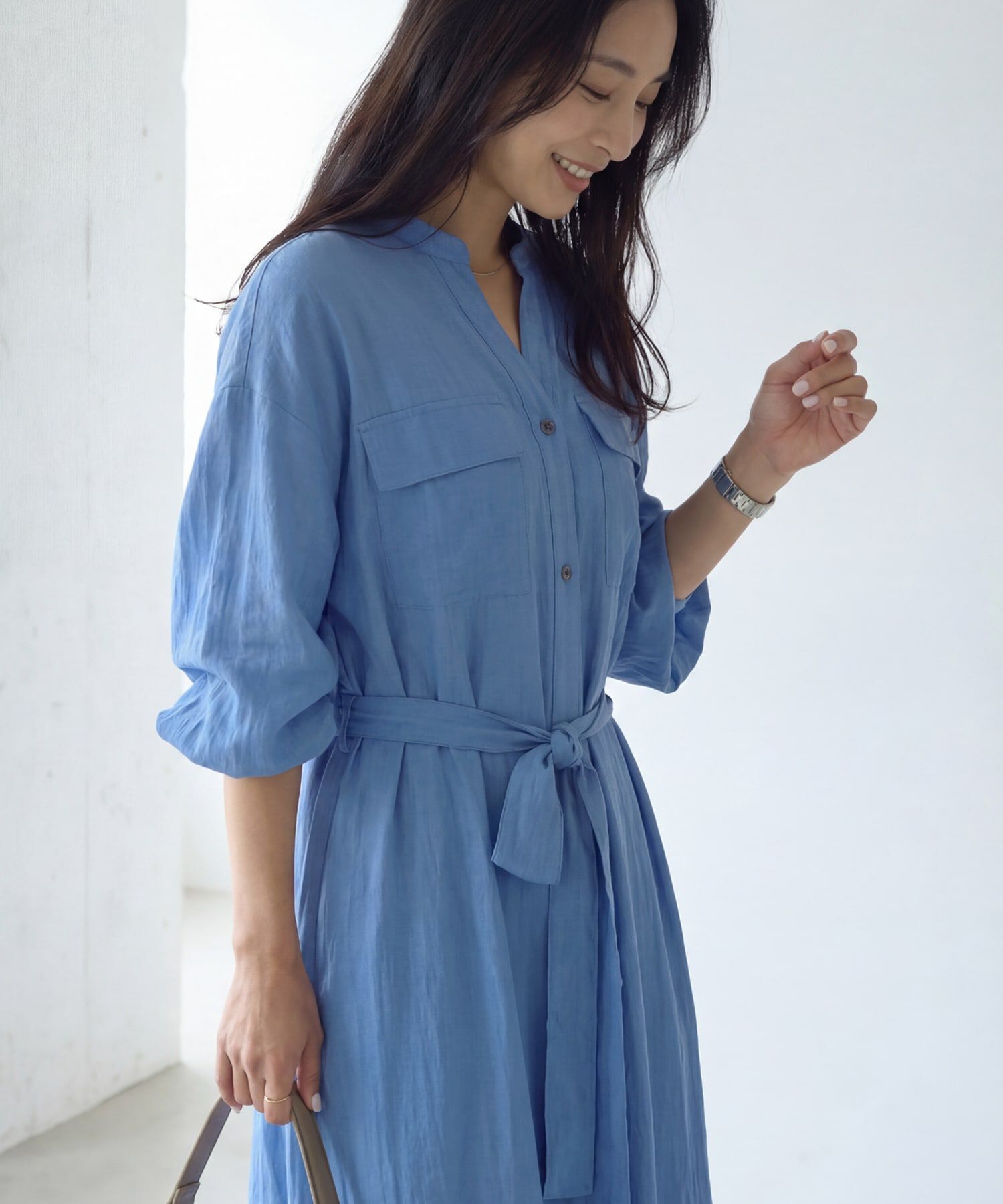 STYLE DELI「綿麻混紡ベルテッドシャツワンピース」|ワンピース|