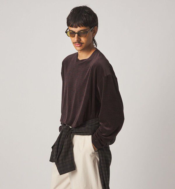 STEVEN ALAN「＜Steven Alan＞ ベロア ボーダー クルーネック Ｔシャツ」|Tシャツ・カットソー|