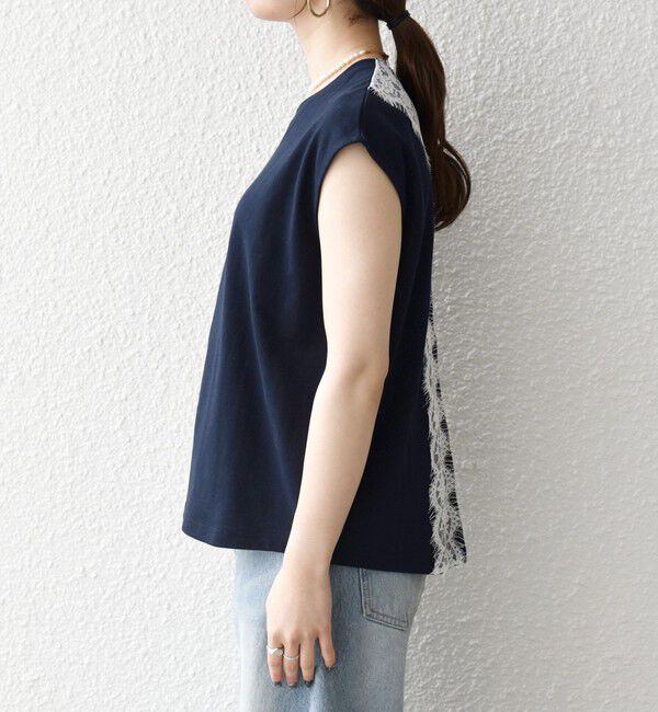 SHIPS any「SHIPS any:〈洗濯機可能〉バック レース コンビ フレンチスリーブ プルオーバー」|Tシャツ・カットソー|