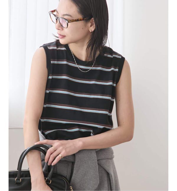 JOURNAL STANDARD「《追加3》汗ジミ防止天竺ボーダーノースリーブ」|Tシャツ・カットソー|