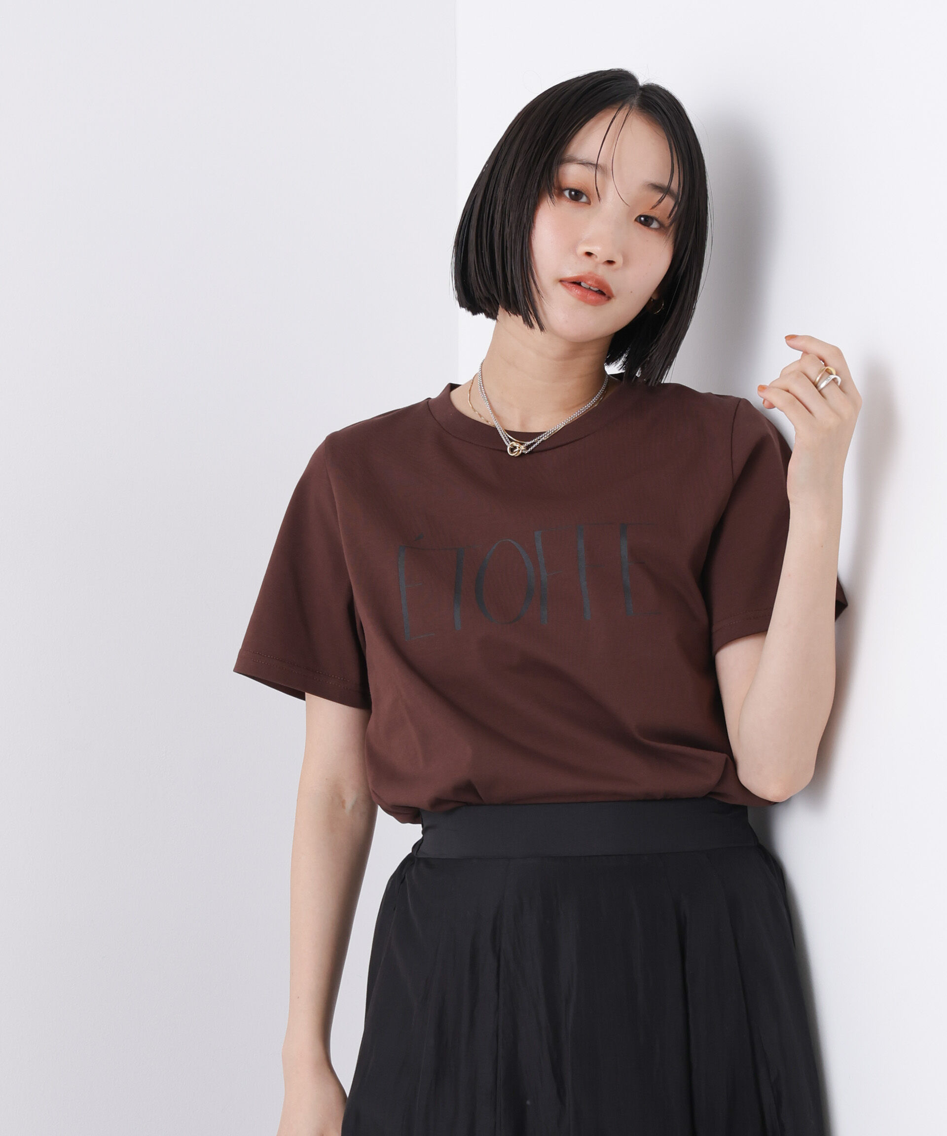 nano･universe「接触冷感&紫外線防止機能 ロゴプリントTシャツ」|Tシャツ・カットソー|ブラウン