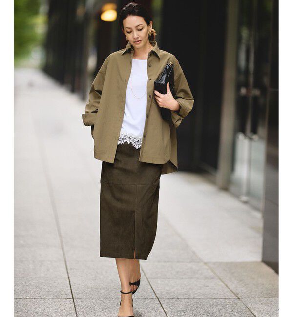 自由区「【SHIHOさん着用】スエードライクストレートスカート」|スカート|カーキ