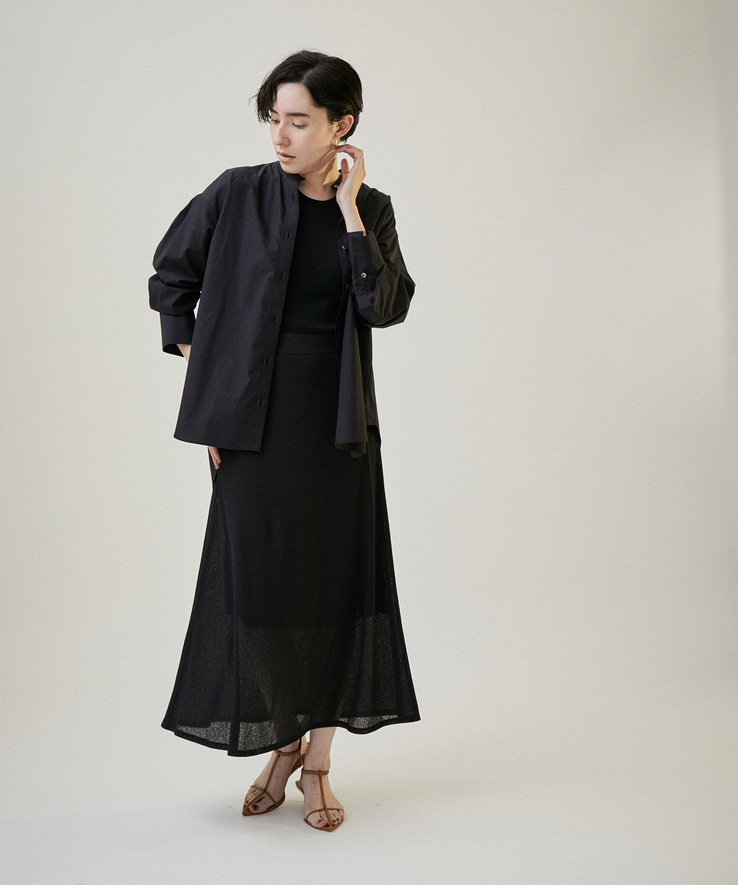 SALON adam et rope'「KINANシアーリブロングスカート」|スカート|