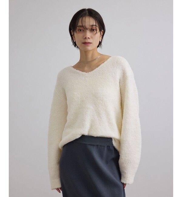 SALON adam et rope'「【WEB限定】ループヤーンVネックプルオーバー」|ニット・セーター|オフホワイト(15)