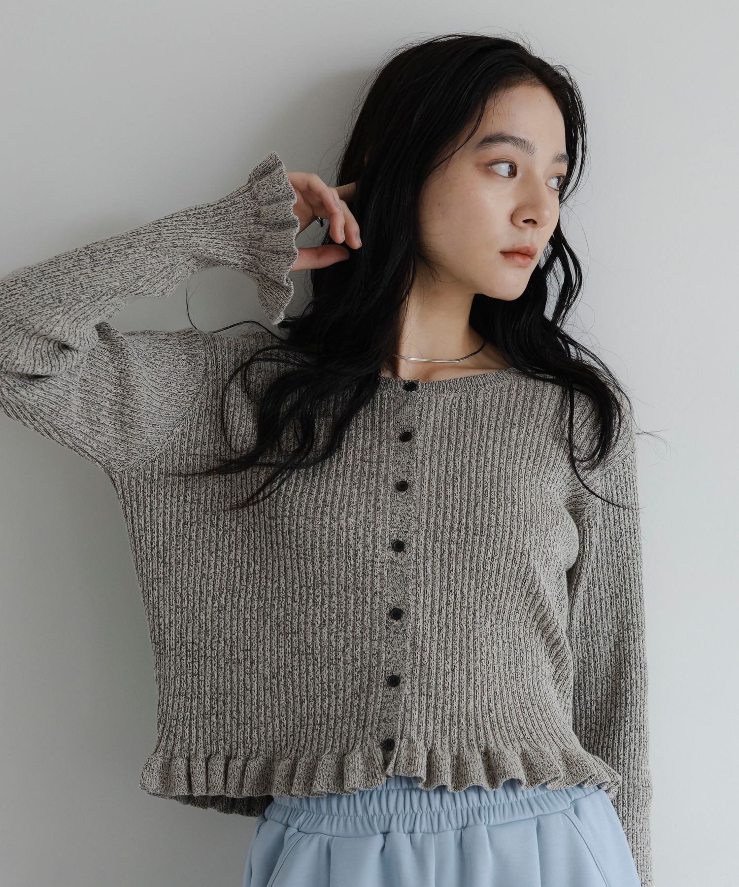 LOWRYS FARM「メランジフリルカーディガンＬＳ」|ニット・セーター|GRY0