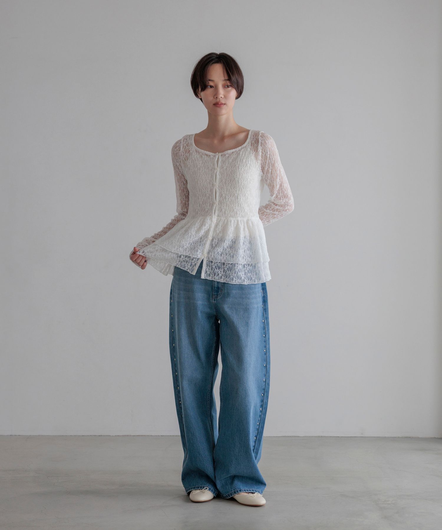 LOWRYS FARM「ドットレースチュールLS」|Tシャツ・カットソー|