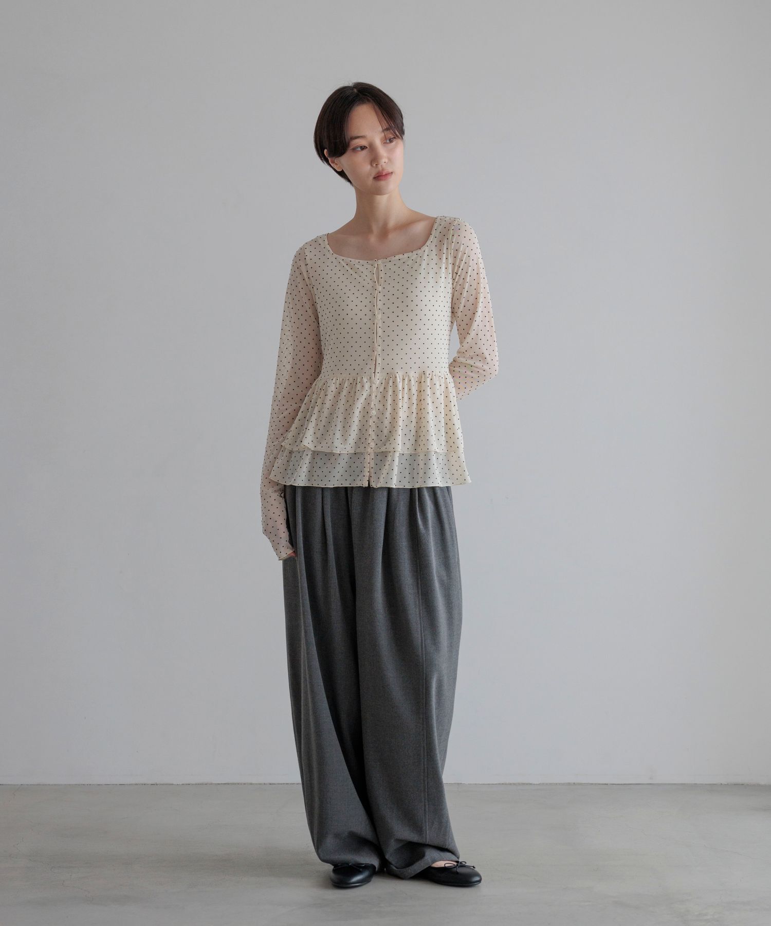 LOWRYS FARM「ドットレースチュールLS」|Tシャツ・カットソー|