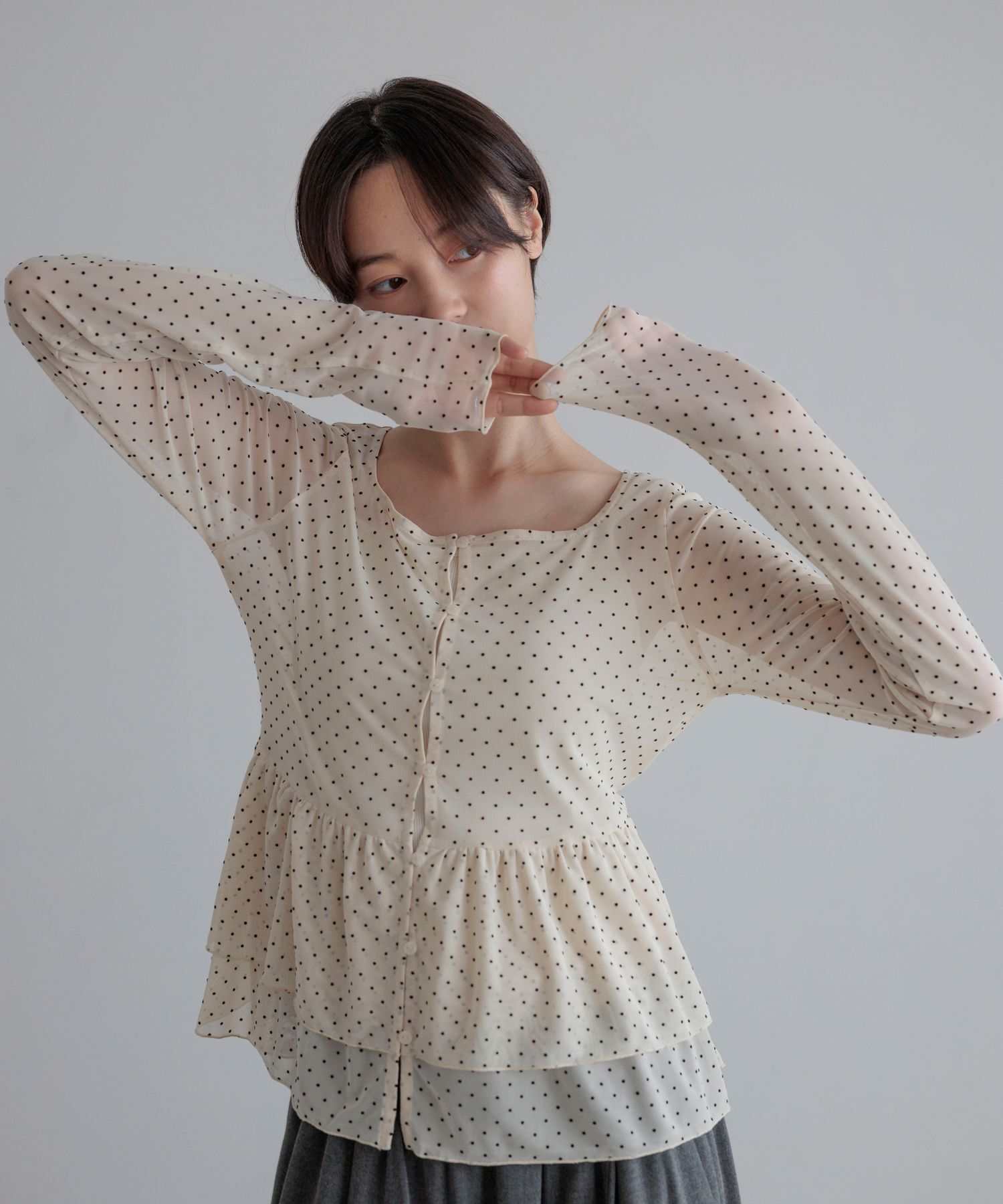 LOWRYS FARM「ドットレースチュールLS」|Tシャツ・カットソー|