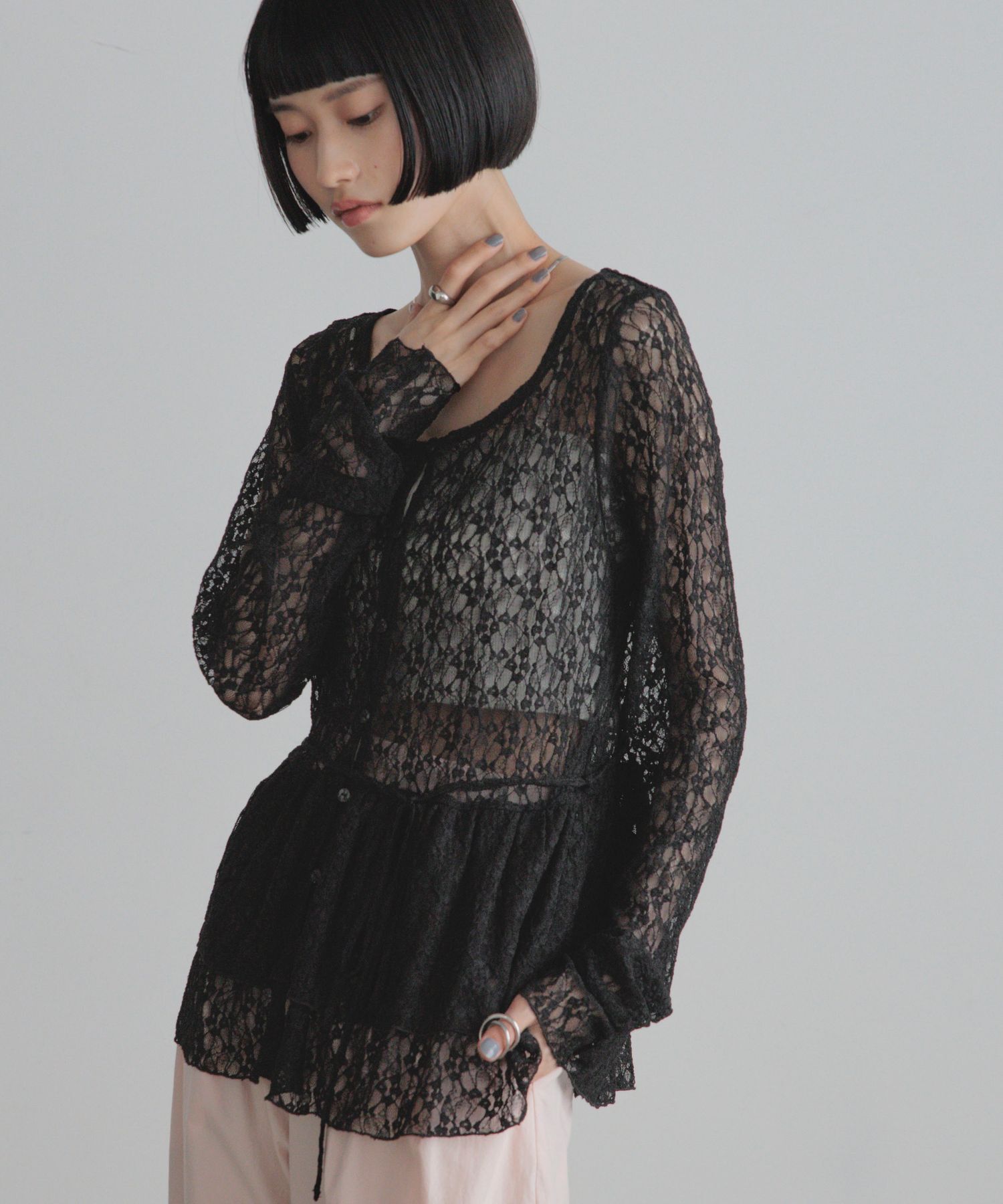 LOWRYS FARM「ドットレースチュールLS」|Tシャツ・カットソー|