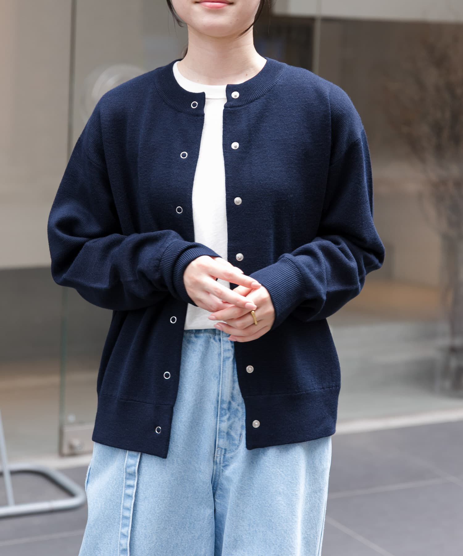 URBAN RESEARCH DOORS「FORK&SPOON　ミラノリブクルーネックカーディガン」|カーディガン|ネイビー