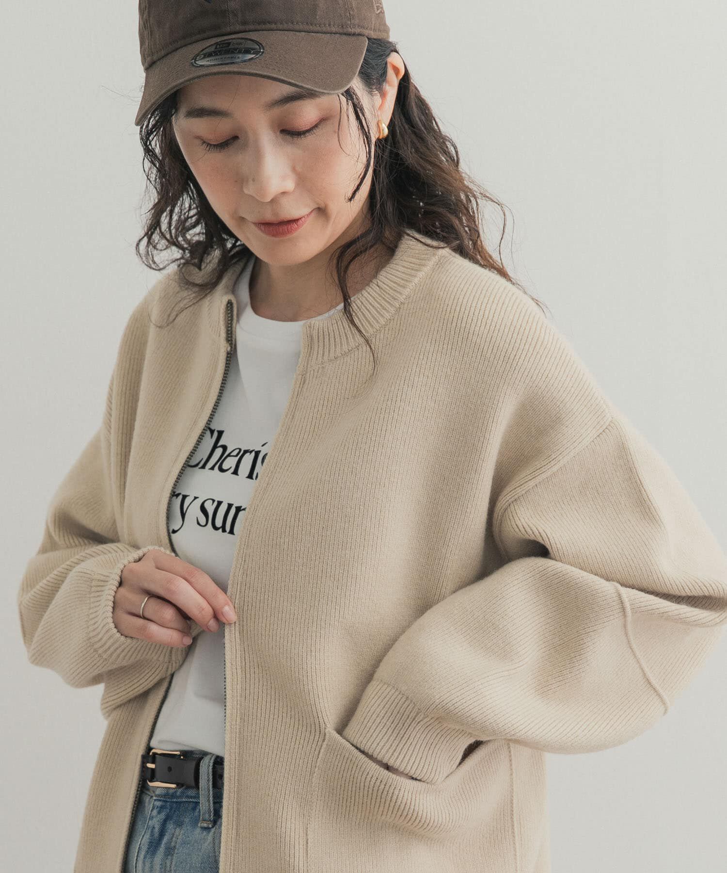 URBAN RESEARCH DOORS「『一部WEB限定カラー』ニットZIPブルゾン」|ブルゾン・スタジャン|