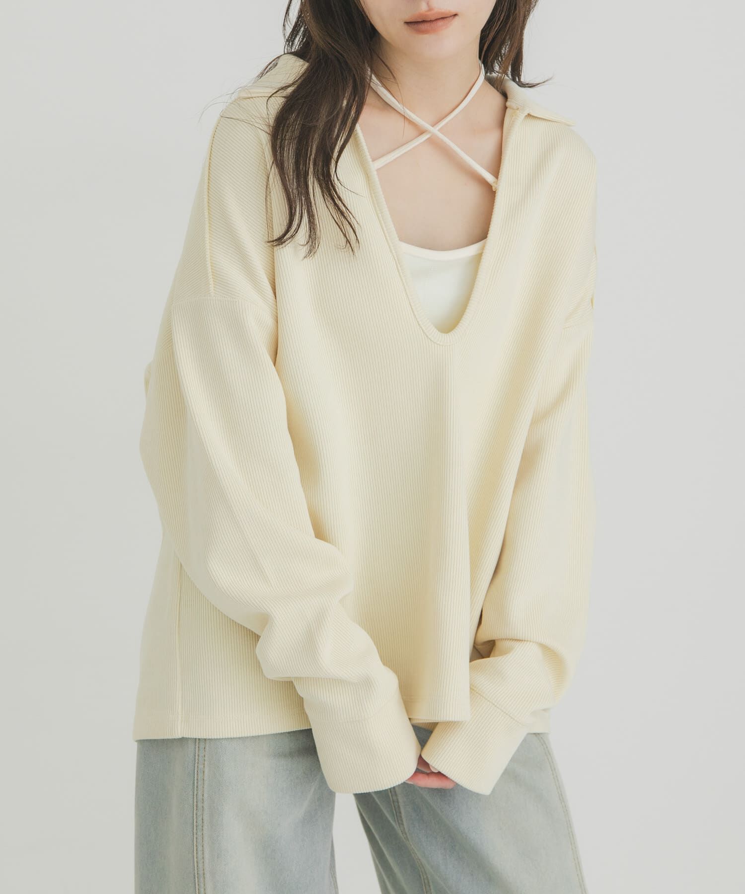  「キーネックカラーBIGトップス」|Tシャツ・カットソー|