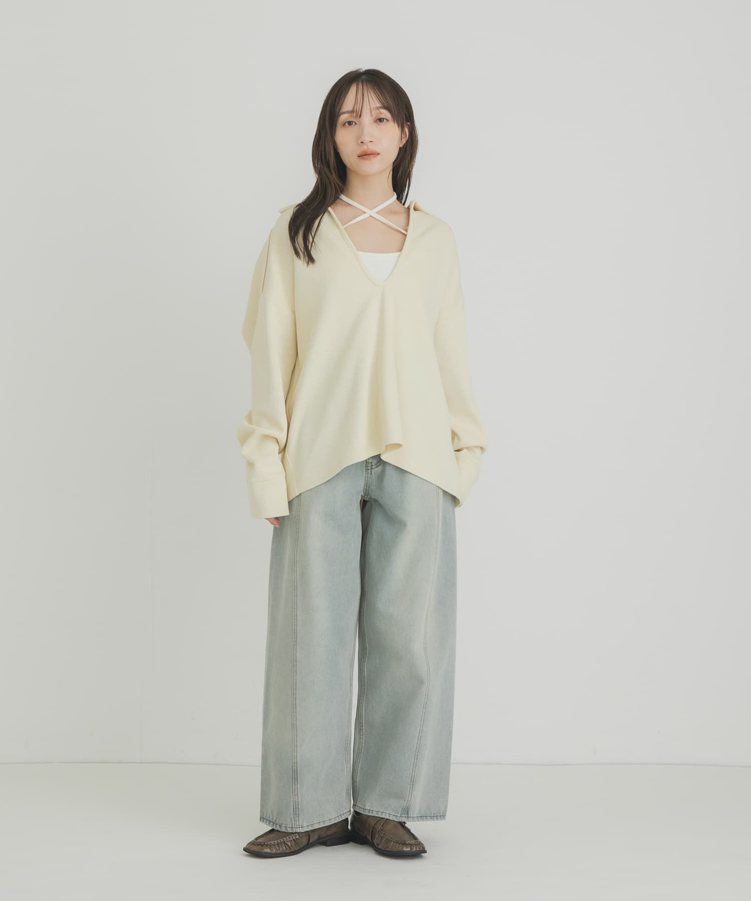  「キーネックカラーBIGトップス」|Tシャツ・カットソー|