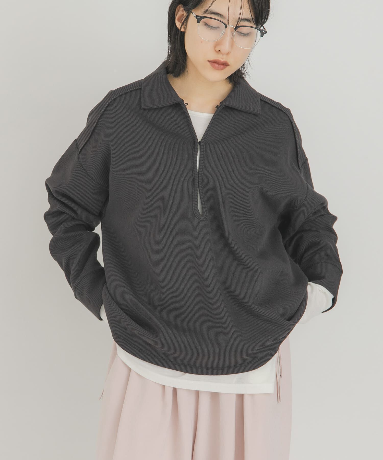  「キーネックカラーBIGトップス」|Tシャツ・カットソー|