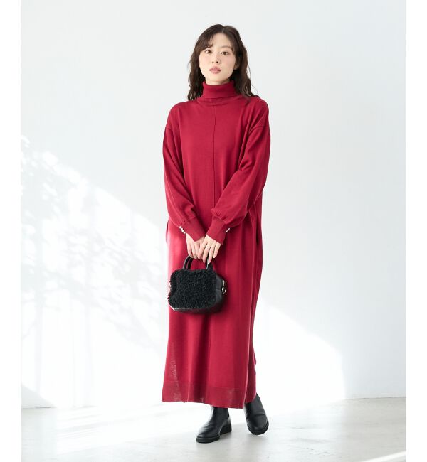  「ウォッシャブルハイネックニットワンピース」|ワンピース|