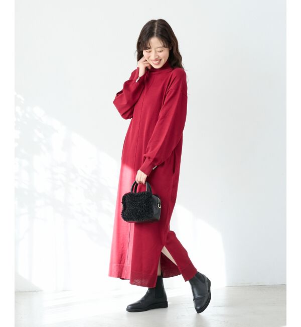  「ウォッシャブルハイネックニットワンピース」|ワンピース|
