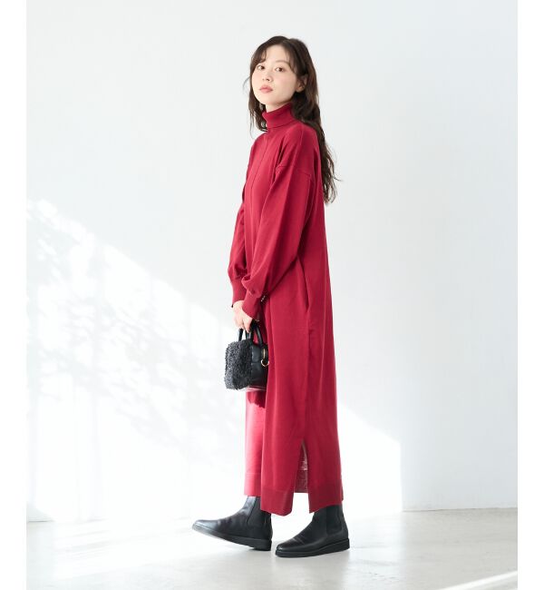  「ウォッシャブルハイネックニットワンピース」|ワンピース|