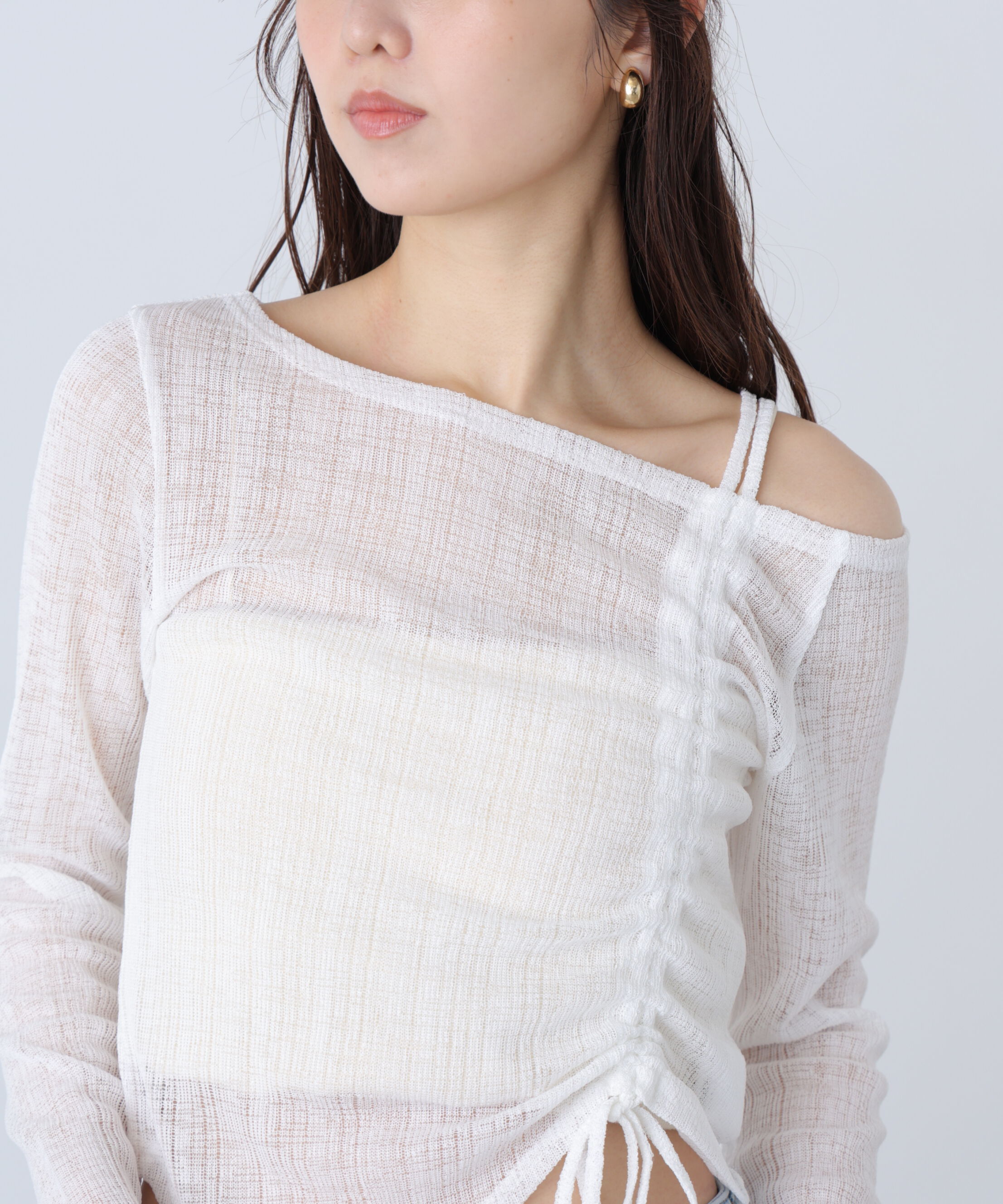  「シアーストライプワンショルシャーリングカットソー」|Tシャツ・カットソー|