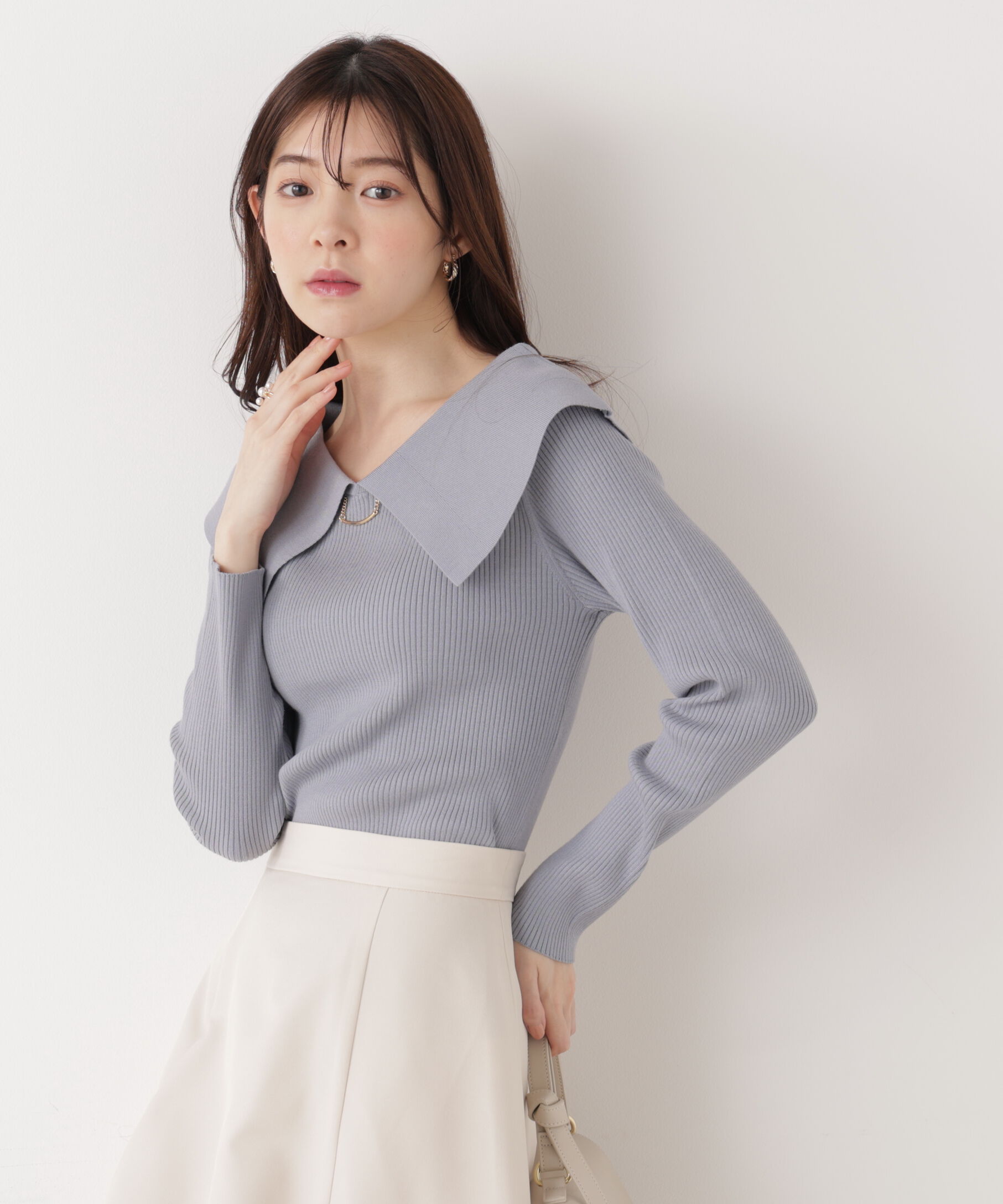 PROPORTION BODY DRESSING「バー付きビッグ襟ニット　26SS」|ニット・セーター|