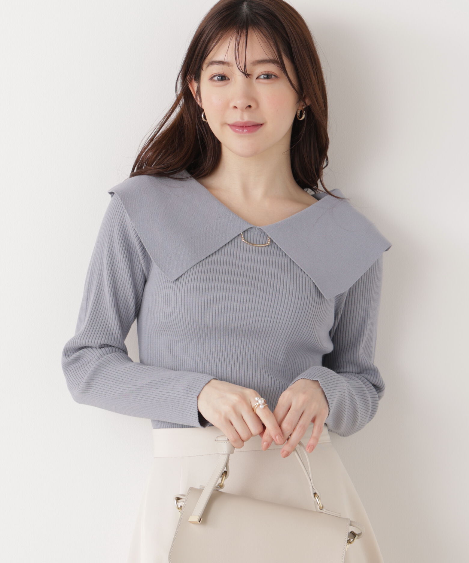 PROPORTION BODY DRESSING「バー付きビッグ襟ニット　26SS」|ニット・セーター|