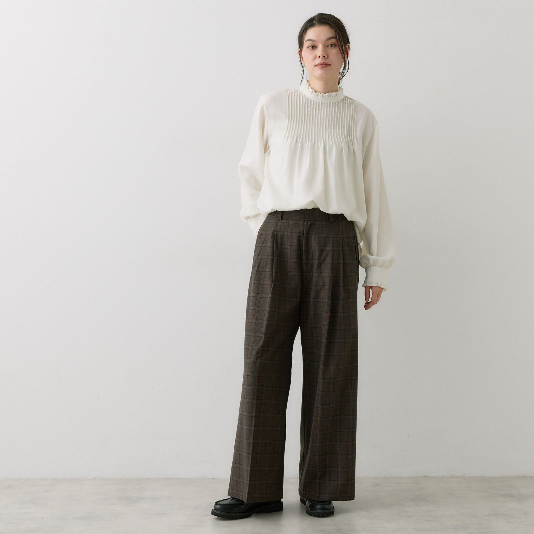 Dessin「【セットアップ可/後ろゴム/洗える】先染ウールライクチェック ワイドパンツ」|その他|