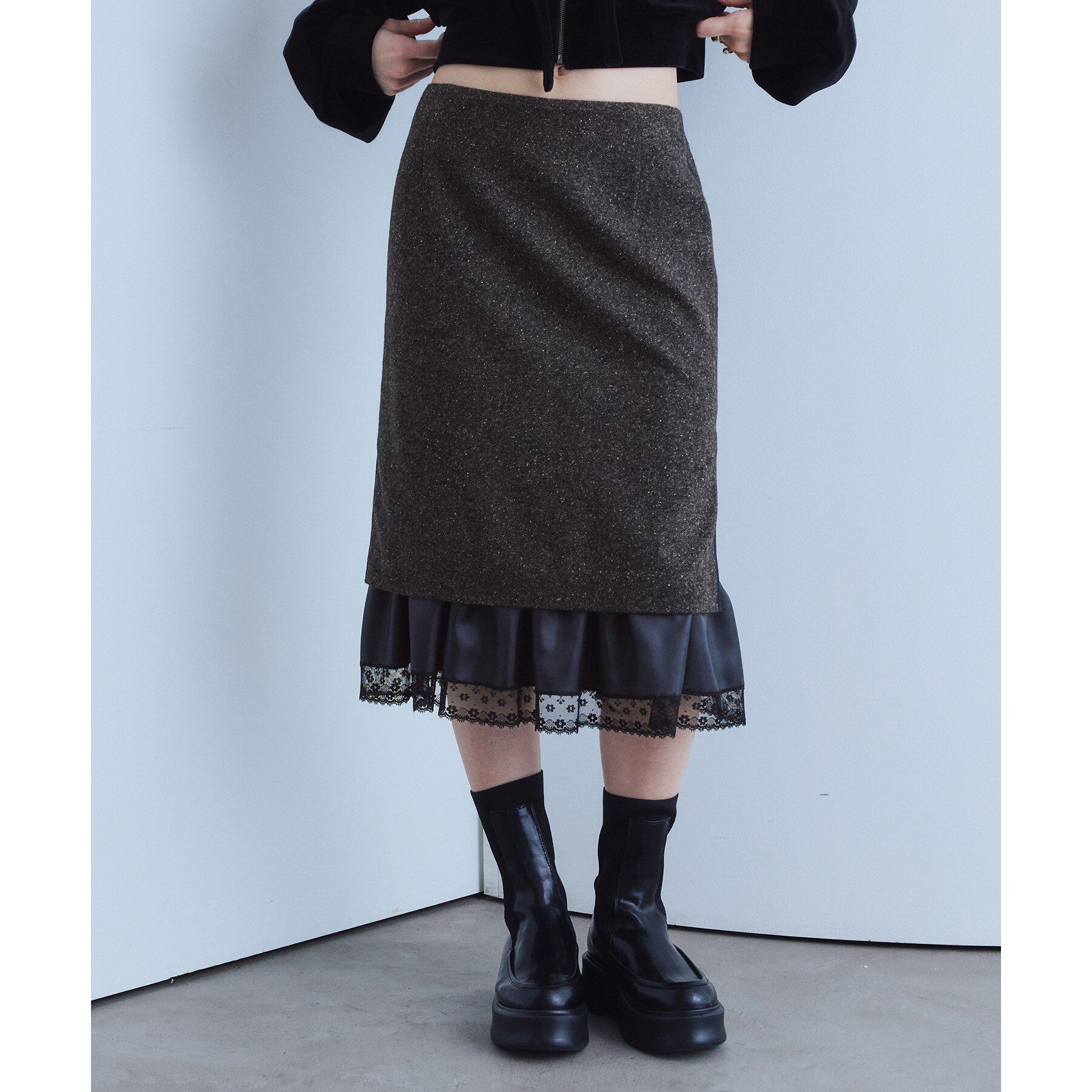 CODE A「nep tweed lace hem skirt」|スカート|