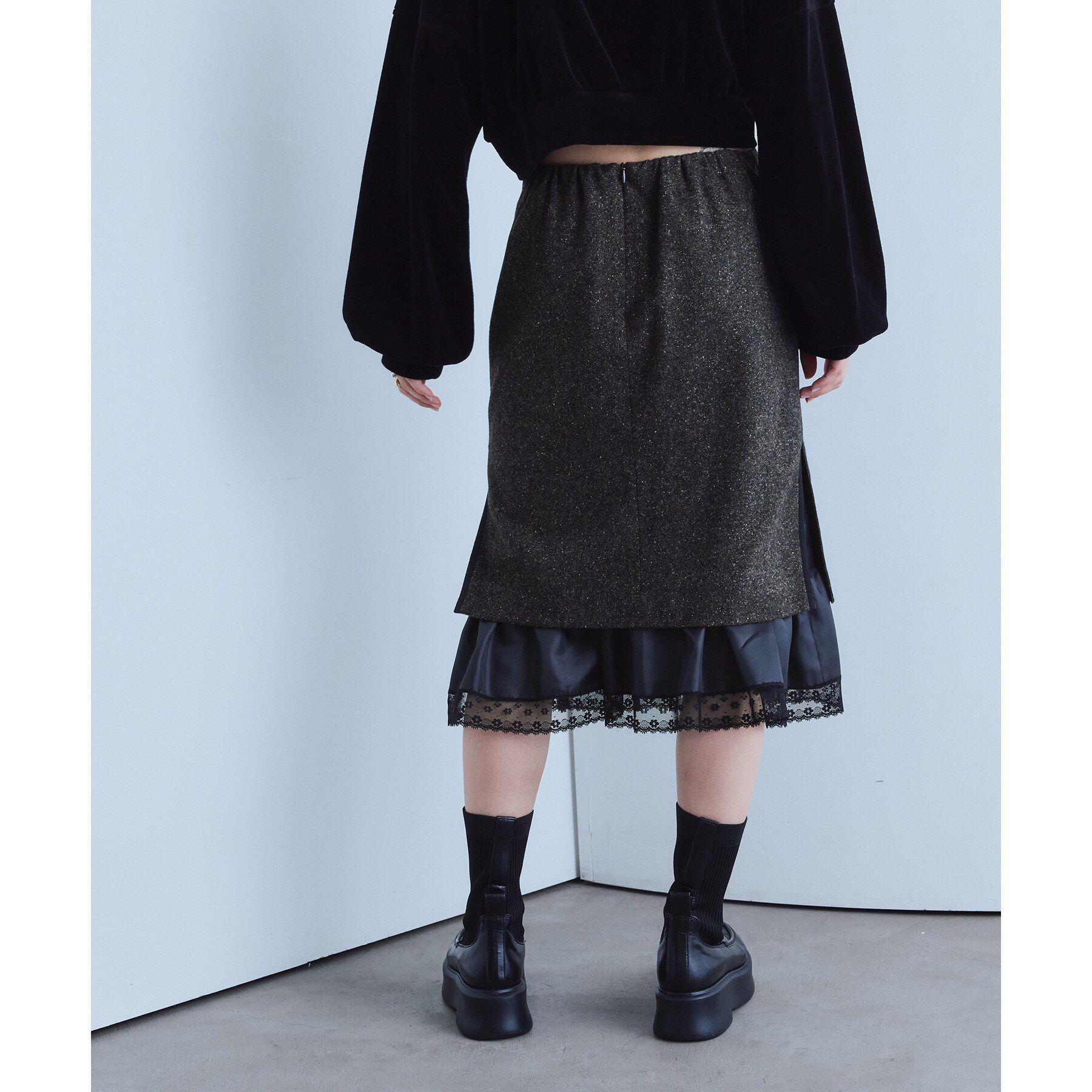 CODE A「nep tweed lace hem skirt」|スカート|