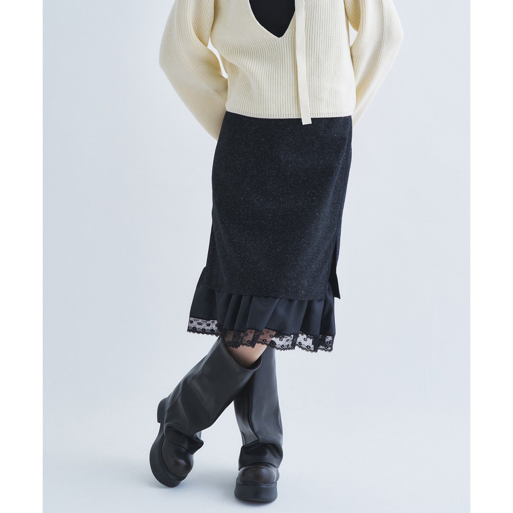 CODE A「nep tweed lace hem skirt」|スカート|