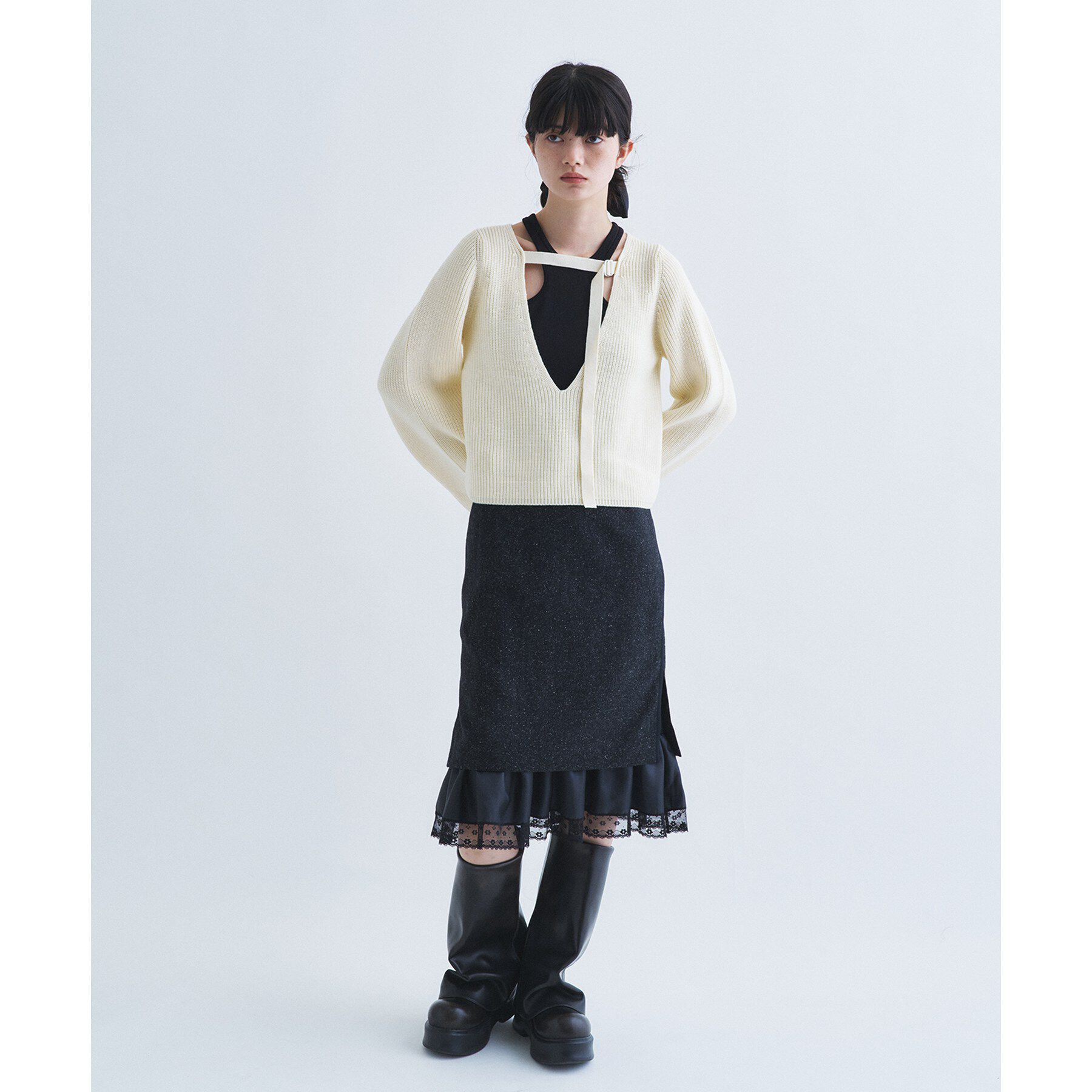 CODE A「nep tweed lace hem skirt」|スカート|
