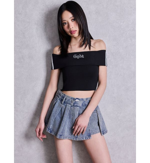 GYDA「ハイウエストレイヤードプリーツスカートライクデニムショートパンツ」|スカート|