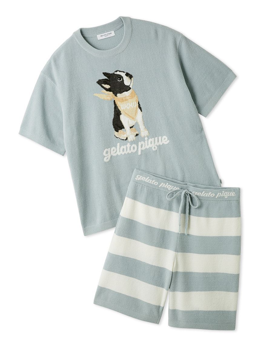 GELATO PIQUE HOMME「【ONLINE限定】【HOMME】エアリーモコボストンテリアジャガードプルオーバー&ハーフパンツセット」|ルームウェア|BLU
