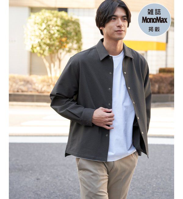 ikka「【雑誌MonoMax5月号掲載】イージケアサッカースナップシャウター「小泉孝太郎さん着用モデル」」|シャツ・ブラウス|グレー