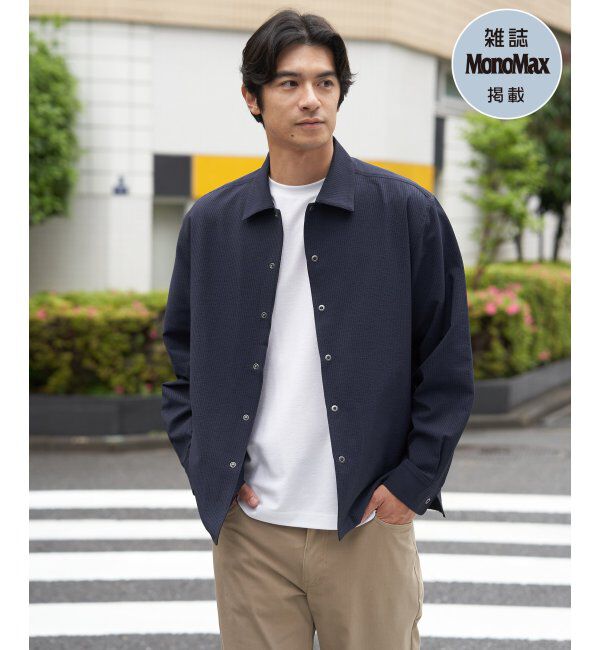 ikka「【雑誌MonoMax5月号掲載】イージケアサッカースナップシャウター「小泉孝太郎さん着用モデル」」|シャツ・ブラウス|ネイビーブルー