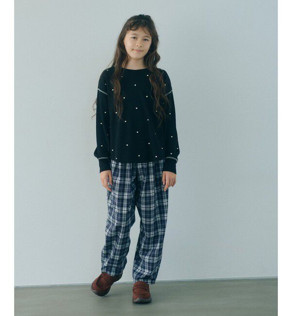 UNITED ARROWS green label relaxing「バレルレッグ チェック ロングパンツ / キッズ 100cm―160cm」|チノ|