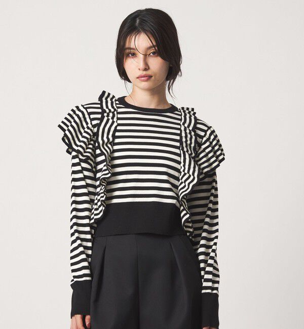 EMMEL REFINES「＜EMMEL REFINES＞EM カタフリル ニット プルオーバー」|ニット・セーター|BLACK