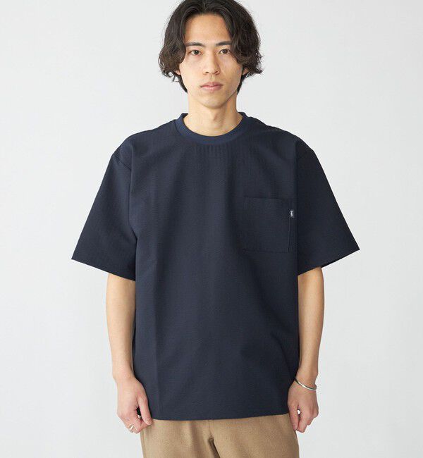 SHIPS「SHIPS: COOLMAX(R) シアサッカー Tシャツ」|Tシャツ・カットソー|ネイビー