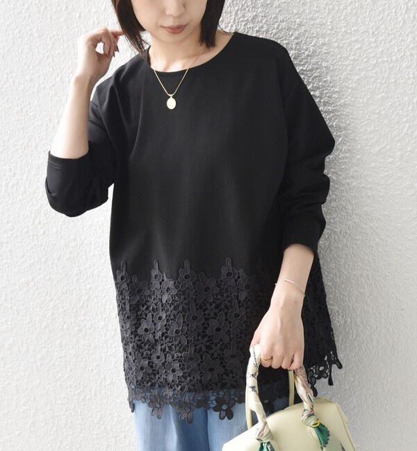 SHIPS Colors 「【WEB限定】SHIPS Colors:ポンチ レース コンビ トップス（無地）◆」|Tシャツ・カットソー|