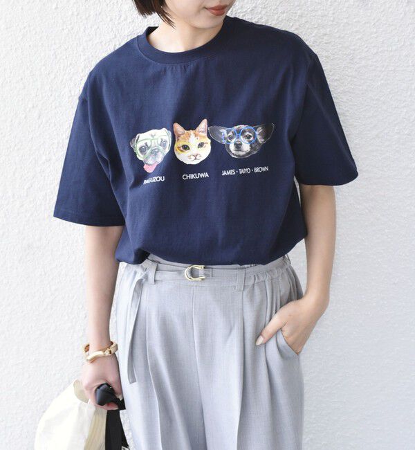 SHIPS Colors 「さかがみ家&times;SHIPS:コラボ プリント Tシャツ◇」|Tシャツ・カットソー|ネイビー