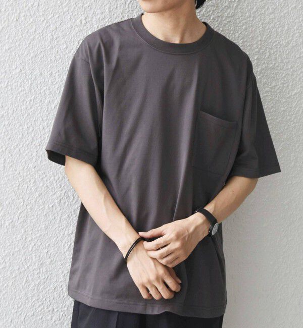 SHIPS any「SHIPS any:〈接触冷感/吸水速乾/UVカット/遮熱〉Raylock ダブルフェイス ポケット Tシャツ」|Tシャツ・カットソー|チャコールグレー